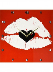 Lips With Heart Printed Analog Wall Clock Multicolour 15x15x0.1inch