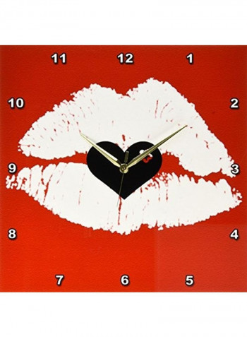 Lips With Heart Printed Analog Wall Clock Multicolour 15x15x0.1inch