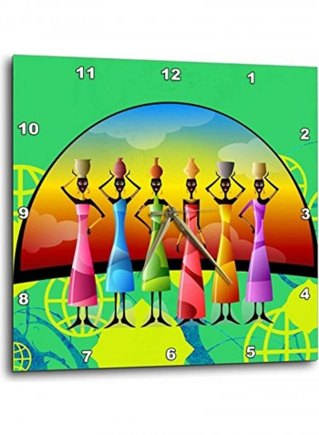 Woman Designer Art Printed Analog Wall Clock Multicolour 10x10x0.1inch