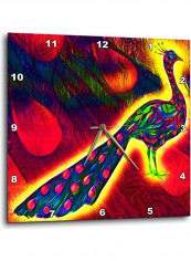 Funky Bright Colors Luminous Peacock Peafowl Art Wall Clock Multicolour 13x13inch
