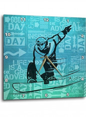 Snowboarding Printed Analog Wall Clock Blue/Black 13x13x0.1inch