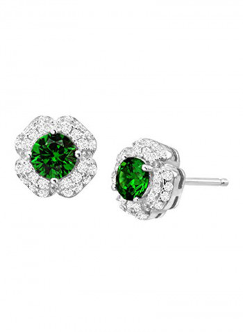 1.36 Carat Emerald And Sapphire 925 Sterling Silver Stud Earrings