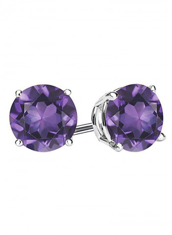 925 Sterling Silver Amethyst Gemstone Stud Earrings