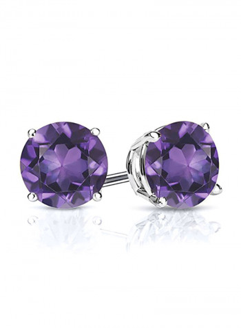 925 Sterling Silver Amethyst Gemstone Stud Earrings