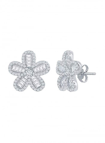 Baguette Cubic Zirconia Flower Sterling Silver Earrings