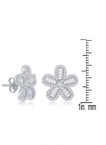 Baguette Cubic Zirconia Flower Sterling Silver Earrings