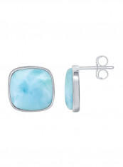Sterling Silver High Polish Square Natural Larimar Stud Earrings