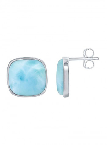 Sterling Silver High Polish Square Natural Larimar Stud Earrings