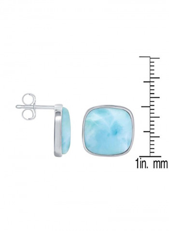 Sterling Silver High Polish Square Natural Larimar Stud Earrings