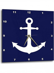 Navy Blue And White Nautical Anchor Design Wall Clock White/Blue 13 X 13inch