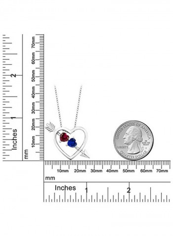 925 Sterling Silver 1.21 Ct Ruby And Sapphire Studded Heart And Arrow Pendant Necklace