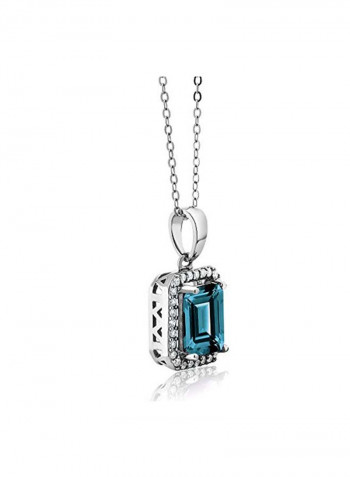925 Sterling Silver 2.66 Ct Topaz Stone And Cubic Zirconia Studded Pendant Necklace