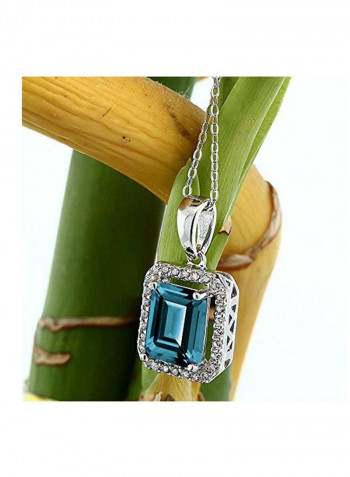 925 Sterling Silver 2.66 Ct Topaz Stone And Cubic Zirconia Studded Pendant Necklace