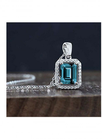 925 Sterling Silver 2.66 Ct Topaz Stone And Cubic Zirconia Studded Pendant Necklace