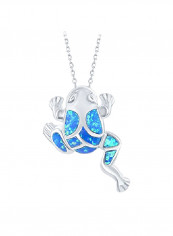 925 Sterling Silver Opal Frog Shaped Pendant Necklace