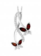 925 Sterling Silver Red Garnet Butterfly Infinity Pendant Necklace