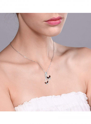 925 Sterling Silver Red Garnet Butterfly Infinity Pendant Necklace