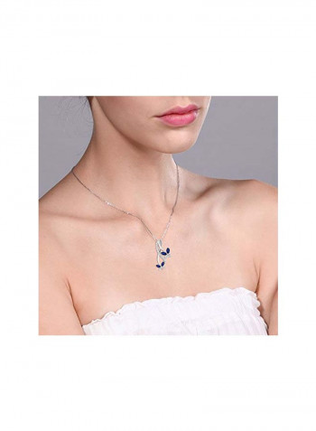 925 Sterling Silver Sapphire And Cubic Zirconia Studded Butterfly Infinity Pendant Necklace