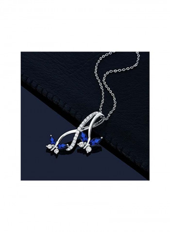 925 Sterling Silver Sapphire And Cubic Zirconia Studded Butterfly Infinity Pendant Necklace