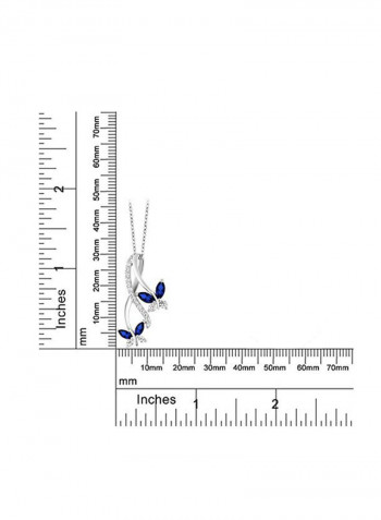925 Sterling Silver Sapphire And Cubic Zirconia Studded Butterfly Infinity Pendant Necklace