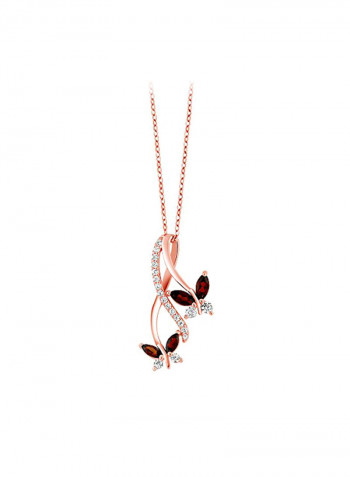 18 Karat Gold Plated 925 Sterling Silver 1.21 Ct Garnet Studded Butterfly Pendant Necklace
