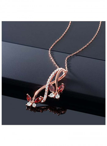 18 Karat Gold Plated 925 Sterling Silver 1.21 Ct Garnet Studded Butterfly Pendant Necklace
