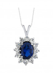 925 Sterling Silver 2.25 Ct Sapphire And Cubic Zirconia Studded Pendant Necklace