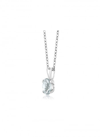 925 Sterling Silver Aquamarine Studded Pendant Necklace