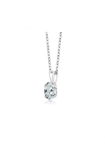 925 Sterling Silver Aquamarine Studded Pendant Necklace
