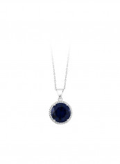 925 Sterling Silver Sapphire And Cubic Zirconia Studded Pendant Necklace