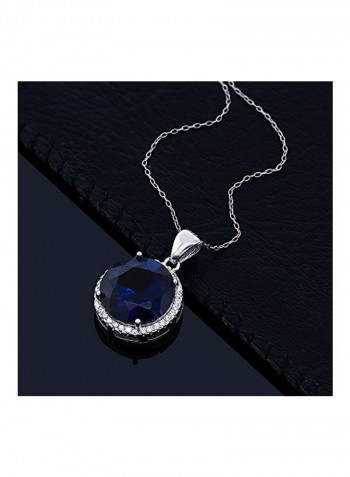 925 Sterling Silver Sapphire And Cubic Zirconia Studded Pendant Necklace