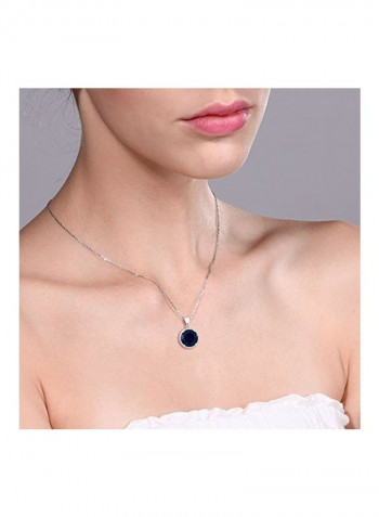 925 Sterling Silver Sapphire And Cubic Zirconia Studded Pendant Necklace