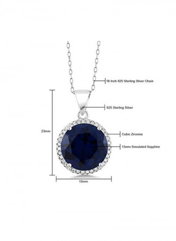 925 Sterling Silver Sapphire And Cubic Zirconia Studded Pendant Necklace