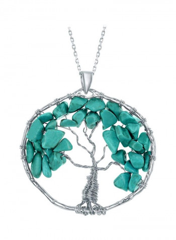 925 Sterling Silver Turquoise Studded Tree Of Life Pendant Necklace