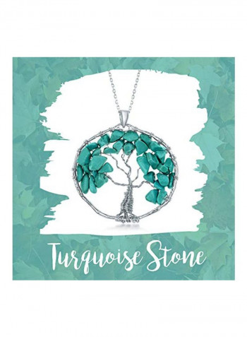925 Sterling Silver Turquoise Studded Tree Of Life Pendant Necklace
