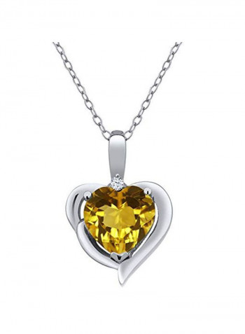 925 Sterling Silver Yellow Citrine And White Topaz Studded Pendant Necklace