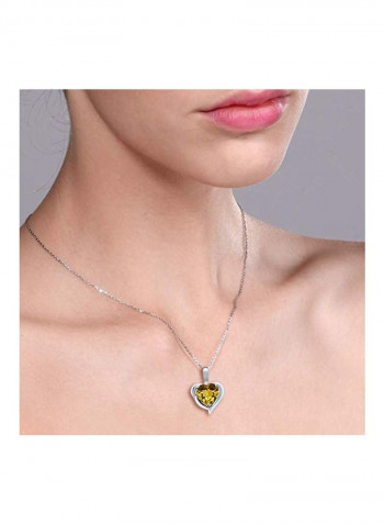 925 Sterling Silver Yellow Citrine And White Topaz Studded Pendant Necklace