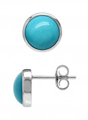 White Gold Plated Genuine Arizona Turquoise Sterling Silver Stud Earrings