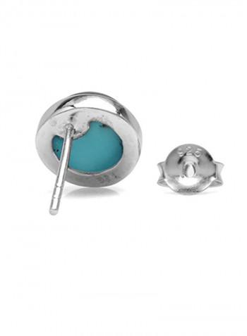 White Gold Plated Genuine Arizona Turquoise Sterling Silver Stud Earrings