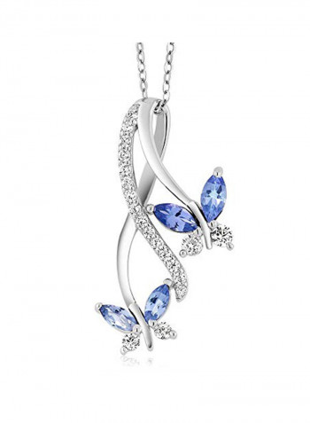 925 Sterling Silver 1.21 Ct Tanzanite Gemstone Studded Pendant Necklace