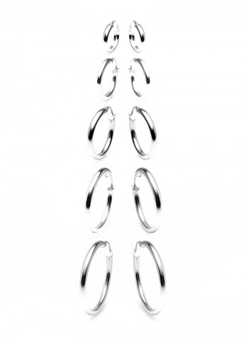 Set Of 5 925 Sterling Silver Round Hoop Earrings