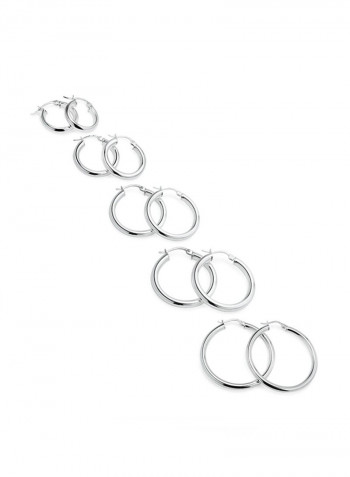Set Of 5 925 Sterling Silver Round Hoop Earrings