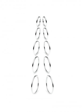 Set Of 5 925 Sterling Silver Round Hoop Earrings