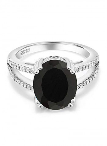 4.48 Ct Oval Black Onyx 925 Sterling Silver Ring