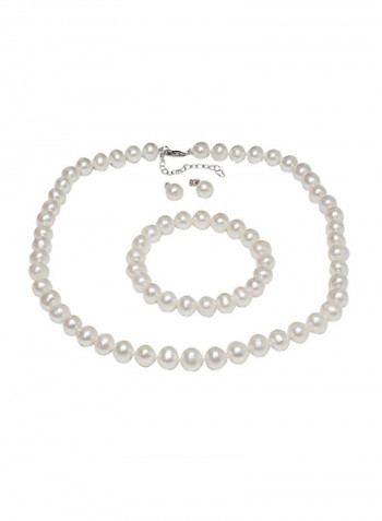 4-Piece 925 Sterling Silver Cultured Freshwater Pearl Set
