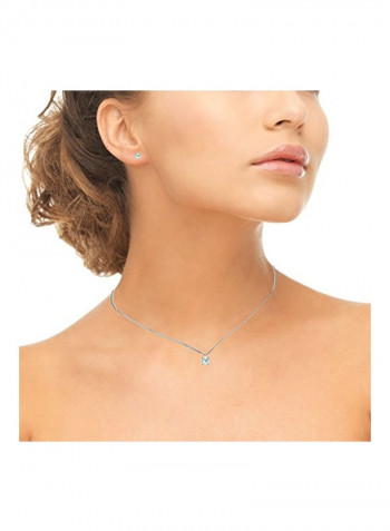 925 Sterling Silver Aquamarine Square Solitaire Jewellery Set
