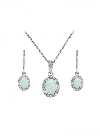 925 Sterling Silver Opal And Topaz Jewellery Set
