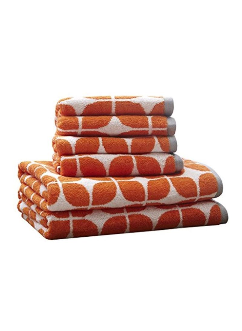 6-Piece Cotton Towel Set Orange/White