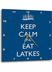 Keep Calm And Eat Latkes Printed Analog Wall Clock Blue/White 13x13x0.1inch