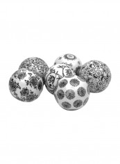 6-Piece Decorative Porcelain Ball Set White/Black 3inch